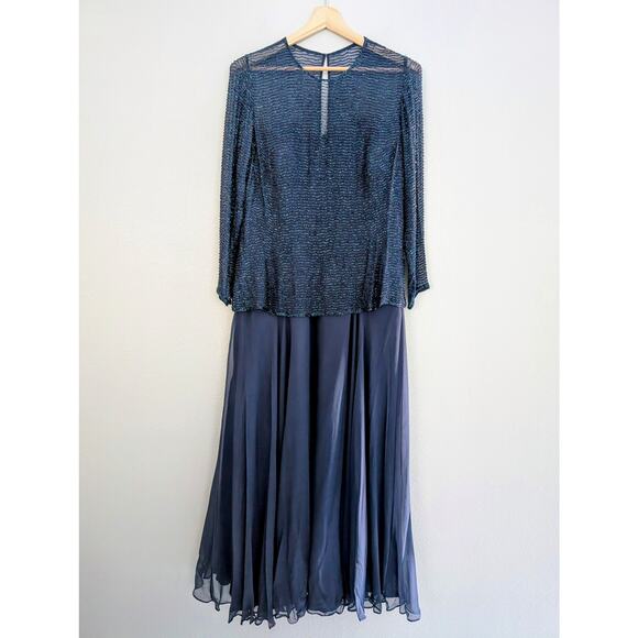 Montage by Mon Cheri Silk Mother of the Bride Dress Blue Formal Gown Size 18 - Picture 1 of 10